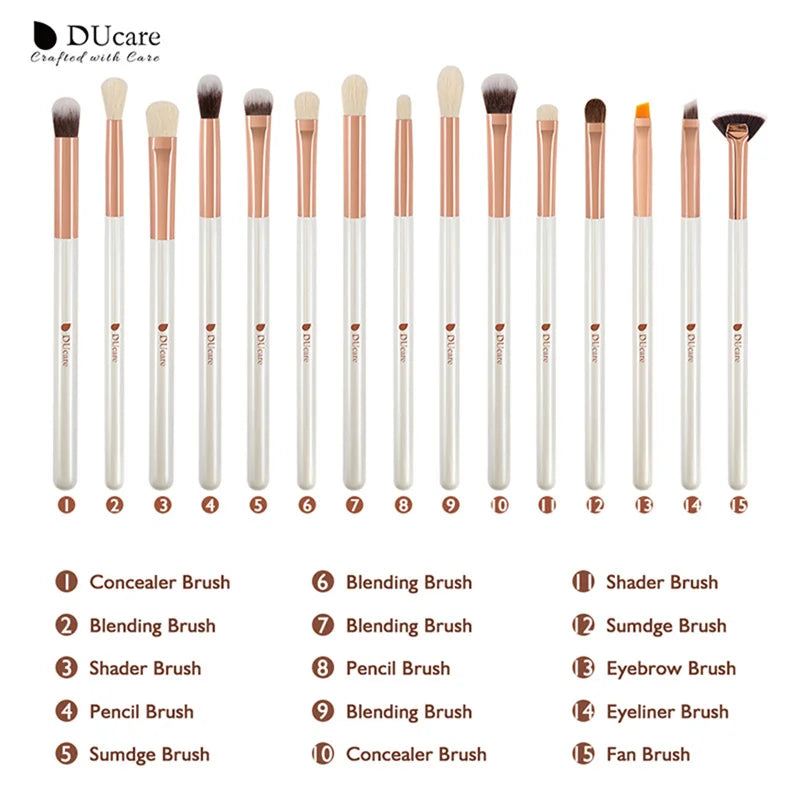 DUcare Eye Makeup Brushes 15pcs Eyeshadow Makeup Brushes Set with Soft Synthetic Hairs & Wood Handle for Eyebrow Blending Makeup