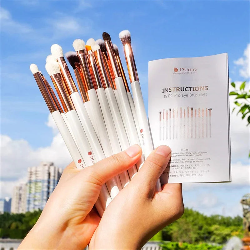 DUcare Eye Makeup Brushes 15pcs Eyeshadow Makeup Brushes Set with Soft Synthetic Hairs & Wood Handle for Eyebrow Blending Makeup