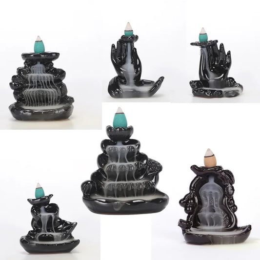 Black glazed bergamot reflux incense burner decoration bergamot indoor aroma diffuser bergamot lotus incense pedestal handicraft