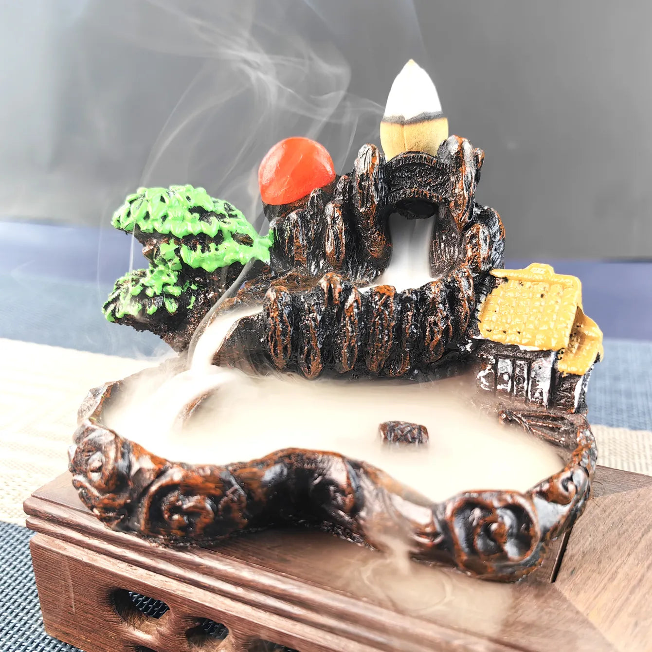 1pcs Resin Waterfall Backflow Incense Burner, Aroma Diffuser Ornament, Decorative Ornament, Home Decor, Room Decor