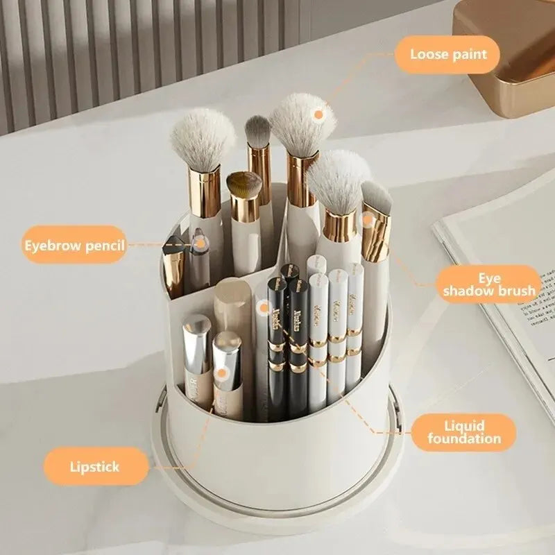 360° Rotating Makeup Brush Holder Desktop Makeup Organizer Cosmetic Storage Box Lipstick Eyebrow Pencil Holder Jewelry Container