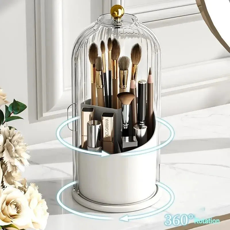 360° Rotating Makeup Brush Holder Desktop Makeup Organizer Cosmetic Storage Box Lipstick Eyebrow Pencil Holder Jewelry Container