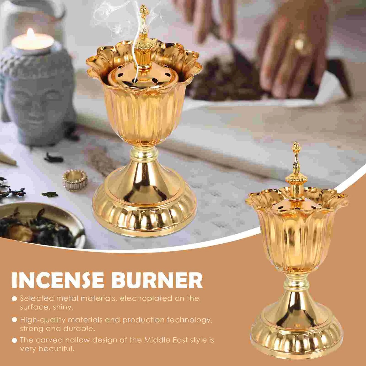 Bakhoor Burner Metal Charcoal Carved Brass Holder